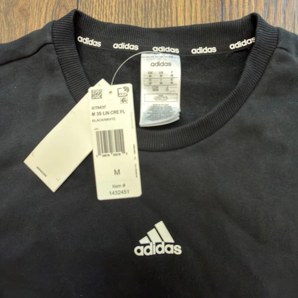 Adidas Mens Essentials 3-Stripes Fleece Crewneck Sweatshirt Black GT9437 Medium